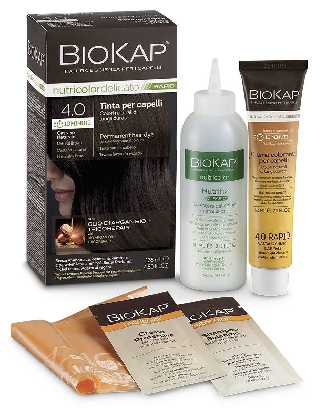BIOS LINE  BIOKAP NUTRICOLOR DELICATO RAPID TINTA 4,00 CASTANO NATURALE 135 ML - farmacia187.it