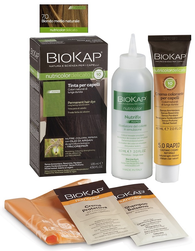 BIOS LINE  BIOKAP NUTRICOLOR DELICATO RAPID TINTA 7,0 BIONDO MEDIO NATURALE 135 ML - farmacia187.it