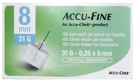 AGO PER PENNA DA INSULINA ACCU-FINE PEN NEEDLE ACCU-CHEK GAUGE 31 X 8MM 100 PEZZI - farmacia187.it