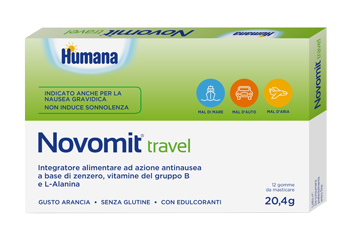 NOVOMIT TRAVEL 12 GOMME DA MASTICARE GUSTO ARANCIA - farmacia187.it