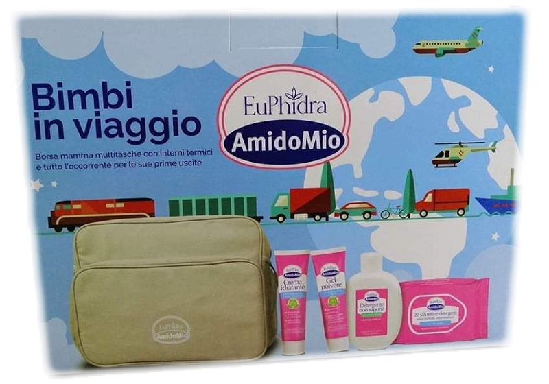 EUPHIDRA AMIDOMIO BORSA BIMBI VIAGGIO GEL POLVERE 50 ML + DETERGENTE NON SAPONE 200 ML + CREMA IDRATANTE 50 ML + SALVIETTINE 20 PEZZI - farmacia187.it