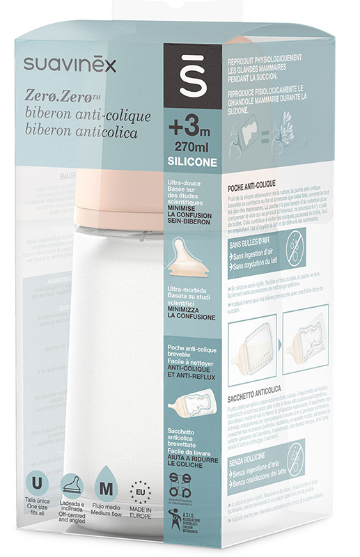 SUAVINEX ZERO ZERO BIBERON ANTICOLICA DA 270ML FLUSSO MEDIO - farmacia187.it