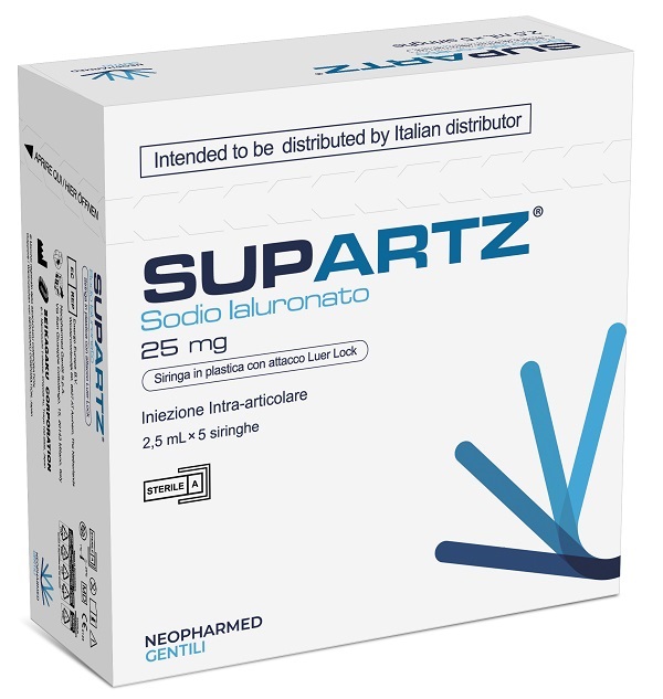 SIRINGA PRERIEMPITA INTRA-ARTICOLARE SUPARTZ ACIDO IALURONICO 25 MG 2,5 ML 5 PEZZI - farmacia187.it