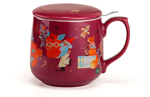 Neavita Infusiera Rossa Natale - Tisaniera Ceramica 400 ml con Coperchio e Filtro - farmacia187.it