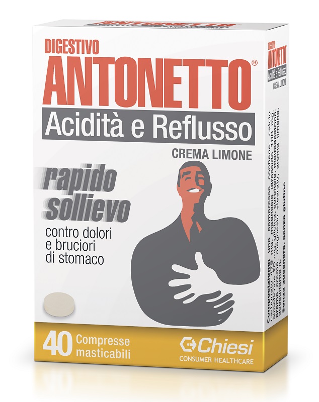 DIGESTIVO ANTONETTO ACIDITA' E REFLUSSO CREMA AL LIMONE 40 COMPRESSE MASTICABILI - farmacia187.it