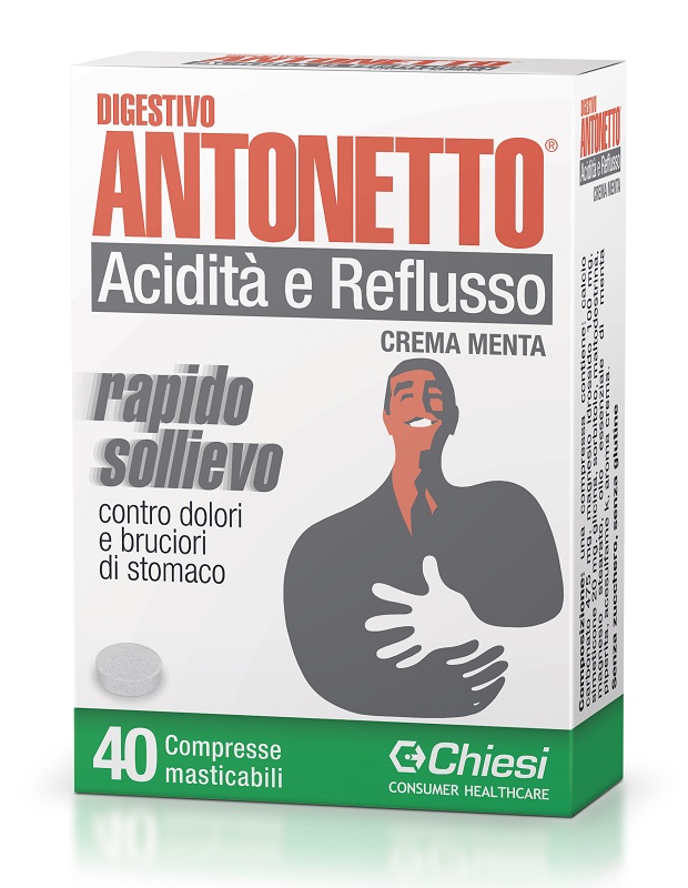 DIGESTIVO ANTONETTO ACIDITA' E REFLUSSO CREMA ALLA MENTA 40 COMPRESSE MASTICABILI - farmacia187.it
