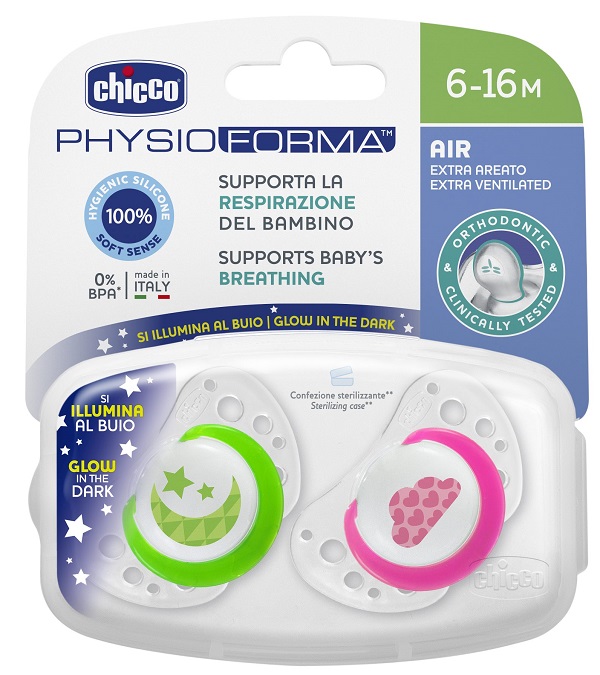 CHICCO SUCCHIETTO AIR LUMI IN SILICONE 6-16 MESI 2 PEZZI - farmacia187.it