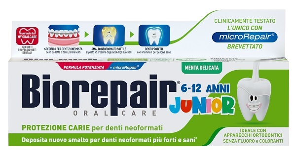 BIOREPAIR ORAL CARE JUNIOR 6-12 ANNI DENTIFRICIO PROTEZIONE ANTI CARIE SMALTO NEOFORMATO ALLA MENTA DELICATA 75 ML - farmacia187.it
