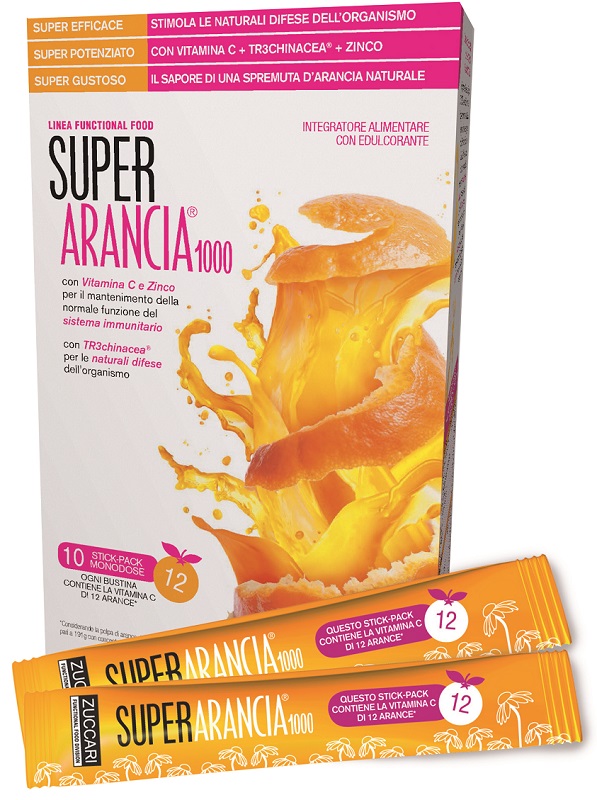 SUPER ARANCIA 1000 10 STICK PACK MONODOSE DA 3,7G INTEGRATORE ALIMENTARE CON EDULCORANTE - farmacia187.it