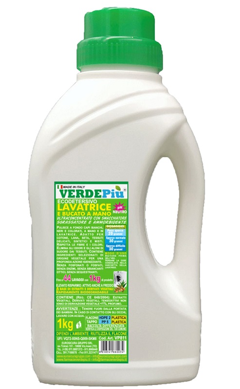 VERDEPIU' ECODETERSIVO LAVATRICE 1 L FLACONE PIENO - farmacia187.it
