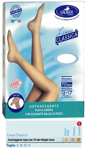 SAUBER AUTOREGGENTE OPEN TOE MAGLIA LISCIA 70 DEN COLORE NEUTRO BEIGE TAGLIA 5 LINEA CLASSICA - farmacia187.it