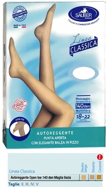 SAUBER AUTOREGGENTE OPEN TOE MAGLIA LISCIA 140 DEN COLORE NEUTRO BEIGE TAGLIA 5 LINEA CLASSICA - farmacia187.it