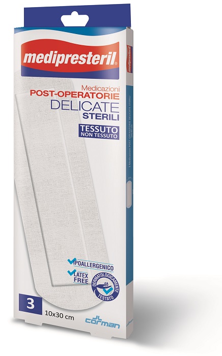 MEDICAZIONE POST OPERATORIA MEDIPRESETERIL DELICATA TNT 10X30CM 3 PEZZI - farmacia187.it