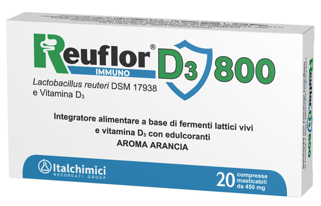 REUFLOR D3 800 20 COMPRESSE MASTICABILI AROMA ARANCIA - farmacia187.it