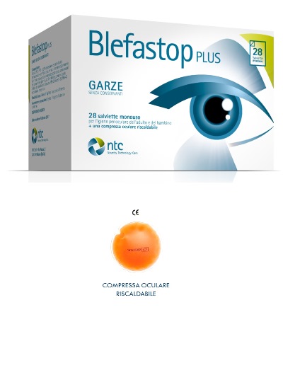 BLEFASTOP PLUS GARZA IN COTONE PIEGATA CON FILO DI BARIO 28 SALVIETTE MONOUSO + 1 COMPRESSA OCULARE RISCALDABILE - farmacia187.it