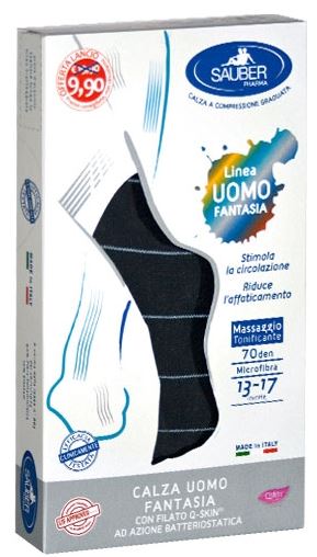 SAUBER CALZA UOMO FANTASIA Q-SKIN 70 DEN BLU RIGA SOTTILE GHIACCIO TAGLIA P PROMO - farmacia187.it