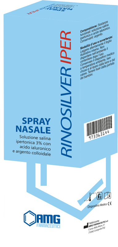 RINOSILVER SOLUZIONE SALINA IPERTONICA 3% CON ACIDO IALURONICO E ARGENTO COLLOIDALE SPRAY NASALE 20 ML - farmacia187.it