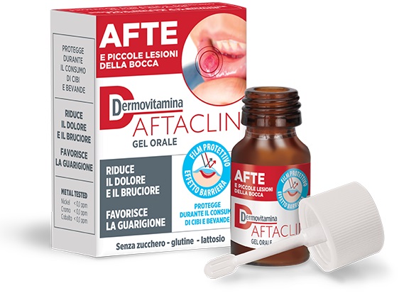 DERMOVITAMINA AFTACLIN GEL ORALE 7 ML CONTRO DOLORE E BRUCIONE SENZA ZUCCHERO E SENZA GLUTINE - farmacia187.it