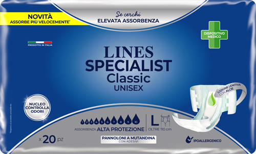 PANNOLONE A MUTANDA LINES SPECIALIST CLASSIC ALTA PROTEZIONE MG 20 PEZZI - farmacia187.it
