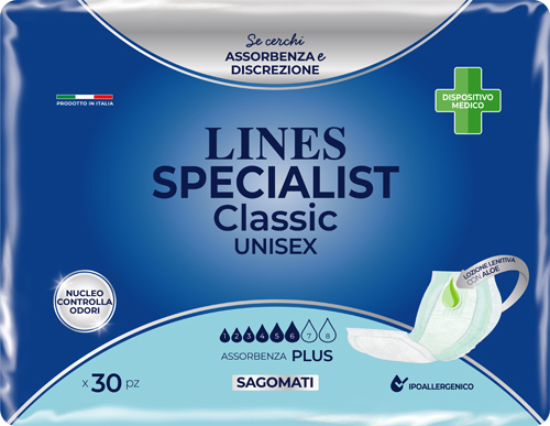 PANNOLONE SAGOMATO LINES SPECIALIST CLASSIC PLUS 30 PEZZI - farmacia187.it