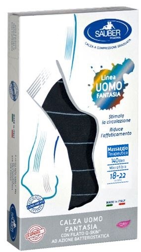 SAUBER CALZA UOMO FANTASIA Q-SKIN 140 DEN BLU RIGA SOTTILE GHIACCIO TAGLIA M - farmacia187.it