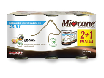 MIOCANE PATE' TRIS ADULT SALMONE/FARRO 3 X 400 G - farmacia187.it