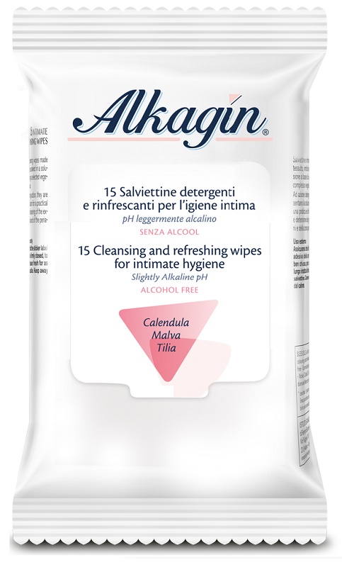 ALKAGIN SALVIETTINE DETERGENTI E RINFRESCANTI PER L'IGIENE INTIMA PH LEGGERMENTE ALCALINO SENZA ALCOOL 15 PEZZI CALENDULA MALVA E TILIA - farmacia187.it