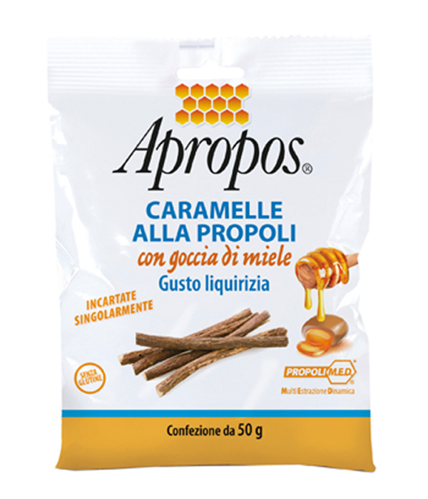 APROPOS CARAMELLE ALLA PROPOLI CON GOCCIA DI MIELE GUSTO LIQUIRIZIA 50 G - farmacia187.it