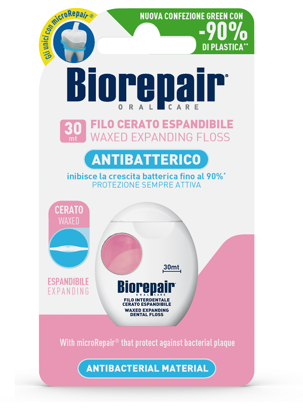 BIOREPAIR ORAL CARE ANTIBATTERICO FILO CERATO ESPANDIBILE GENGIVE DELICATE 25+5 METRI - farmacia187.it