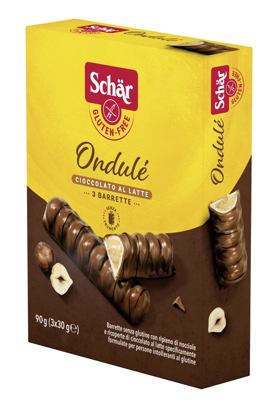 SCHAR ONDULE' BARRETTE CON RIPIENO DI NOCCIOLE RICOPERTE DI CIOCCOLATO AL LATTE 3 PORZIONI DA 30 G - farmacia187.it