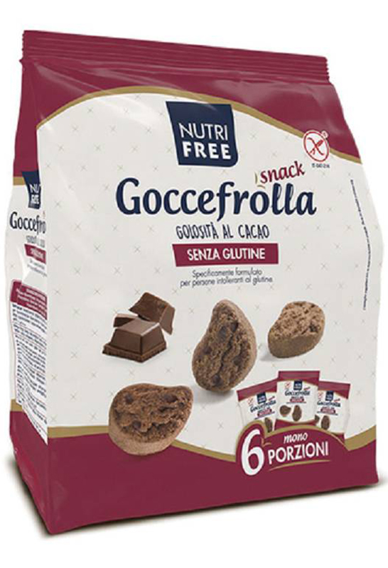 NUTRIFREE GOCCEFROLLA SNACK GOLOSITA' AL CACAO SENZA LATTOSIO 6 MONOPORZIONI DA 40 G - farmacia187.it