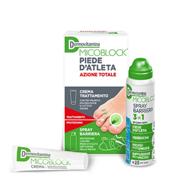 DERMOVITAMINA MICOBLOCK PIEDE D'ATLETA AZIONE TOTALE CREMA 30ML + SPRAY BARRIERA 3 IN 1 100 ML - farmacia187.it