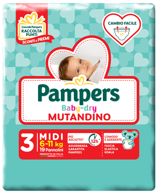 PAMPERS BABY DRY MUTANDINA MIDI SMALL PACK 19 PEZZI - farmacia187.it