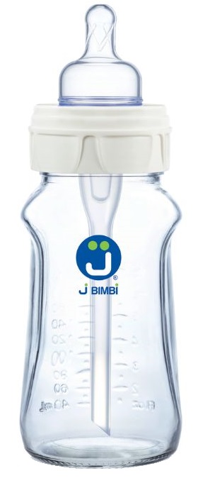 J BIMBI BFREE SUPER GLASS 260 ML BIBERON IN VETRO CON CANULA ANTICOLICHE E TETTARELLA IN SILICONE - farmacia187.it