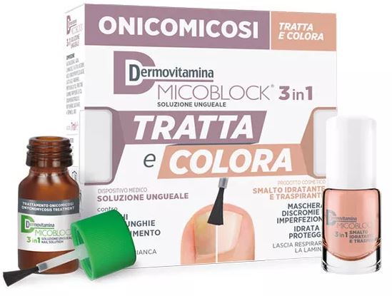 DERMOVITAMINA MICOBLOCK 3 IN 1 TRATTA E COLORA SOLUZIONE UNGUEALE 7 ML + SMALTO IDRATANTE TRASPIRANTE 5 ML - farmacia187.it