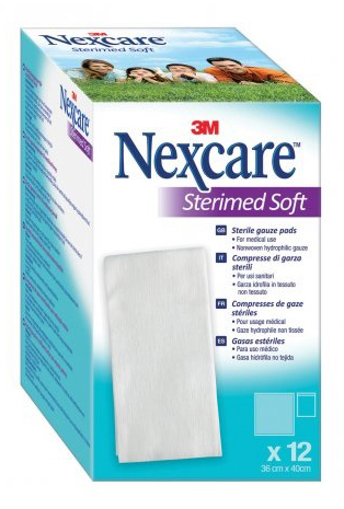 GARZA COMPRESSA STERILE NEXCARE STERIMED SOFT 18X40 CM MUL TILINGUAL 12 PEZZI - farmacia187.it