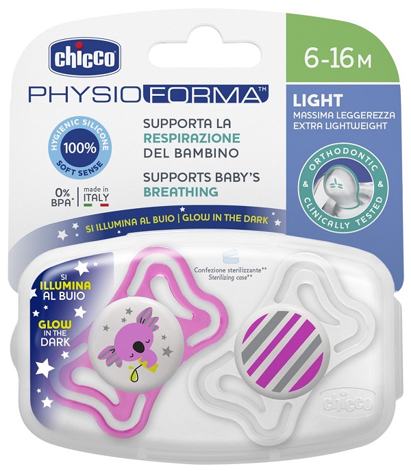 CHICCO SUCCHIETTO LIGHT LUMINOSO SILICONE 6-16 MESI 2 PEZZI - farmacia187.it