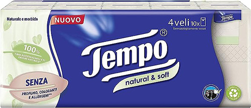 TEMPO FAZZOLETTI NATURAL&SOFT 10 PEZZI DA 9 FAZZOLETTI - farmacia187.it