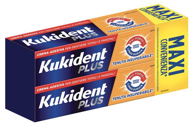 KUKIDENT PLUS DOPPIA AZIONE TENUTA INSUPERABILE CREMA ADESIVA DENTIERE 2X65 G - farmacia187.it