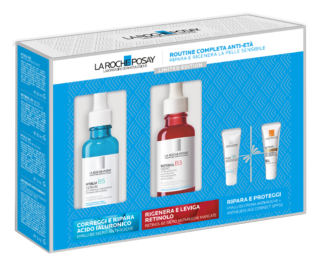 HYALU SIERO 30 ML + RETINOL 30 ML NATALE 23 1 HYALU B5 SIERO ANTI RUGHE 30 ML + 1 RETINOL B3 SIERO ANTI RUGHE MARCATE 30 ML + 1 HYALU B5 CREMA ANTI RUGHE 3 ML - farmacia187.it